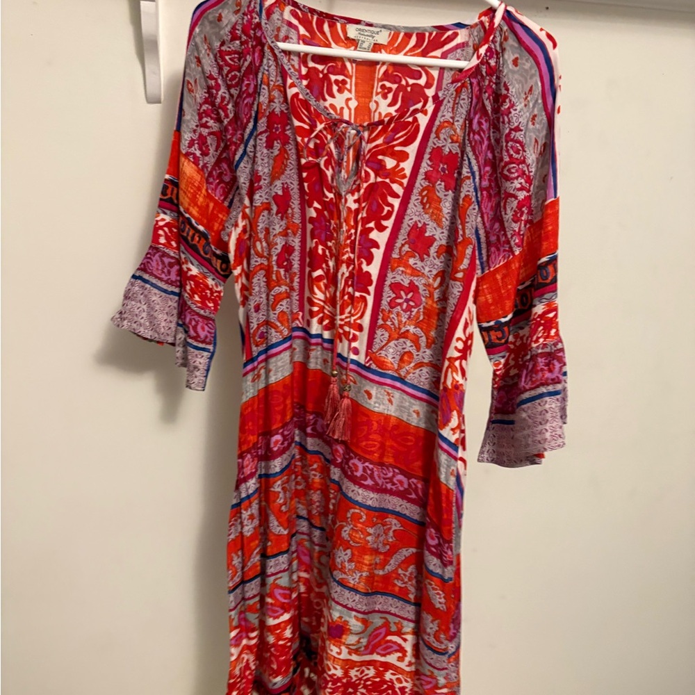 Colorful Bohemian Dress with Bell Sleeves